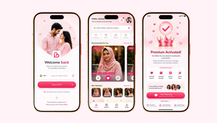 Better for Love app screens