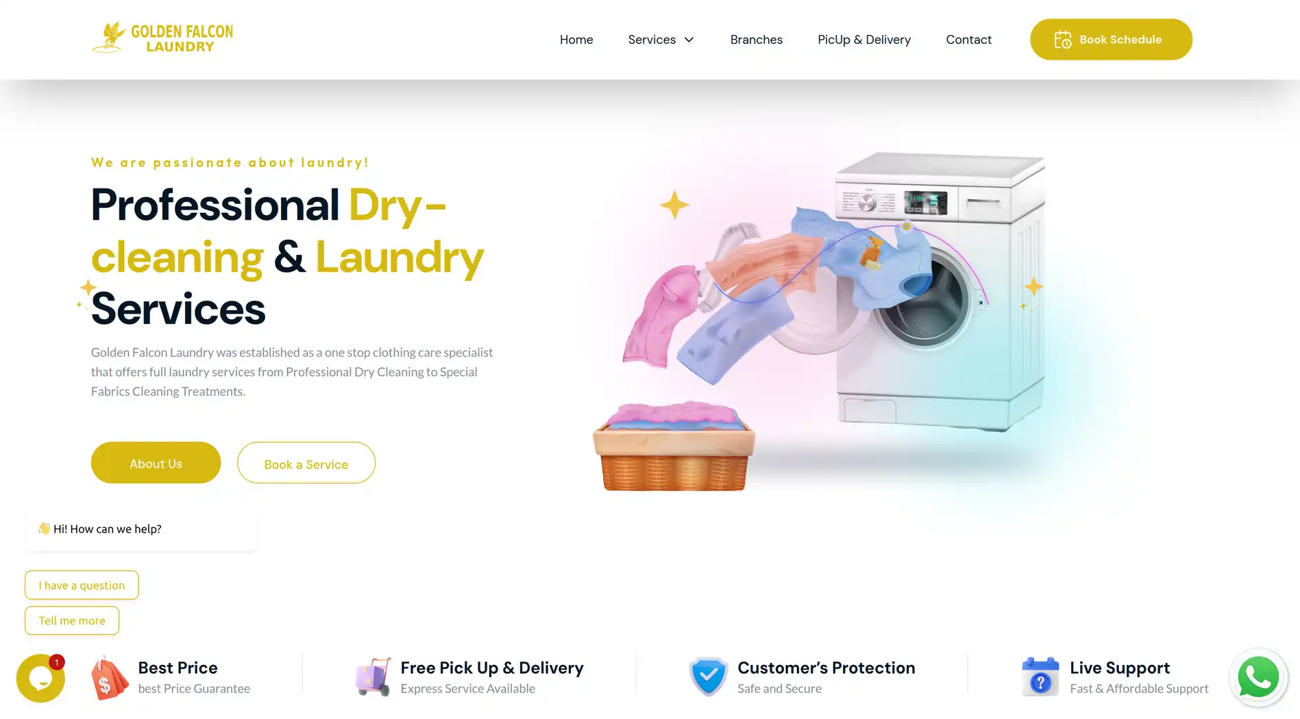 Golden Falcon Laundry website designed & developed by Websynth Technologies LLP (Kozhikode, Kerala, India)
